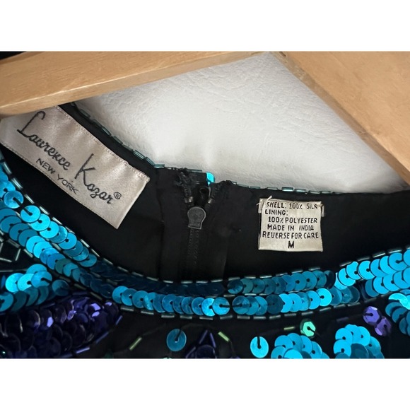 Laurence Kazar Vintage Beaded Multicolor Purple Long Sleeve Silk Top Festival - Picture 3 of 12